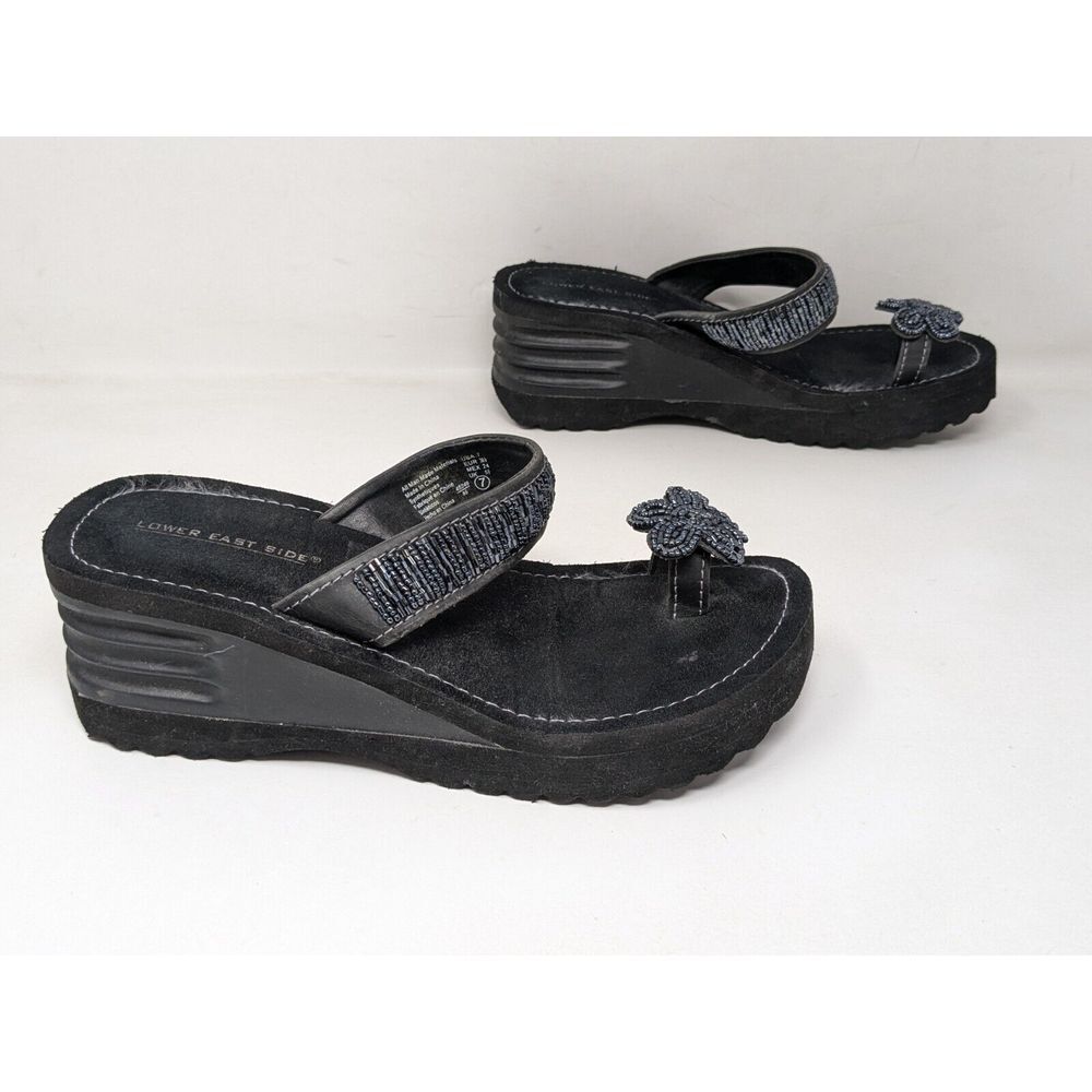 Vintage Y2K Lower East‎ Side Size 7 Chunky Platform Sandals Black Flower 90s - Picture 3 of 12